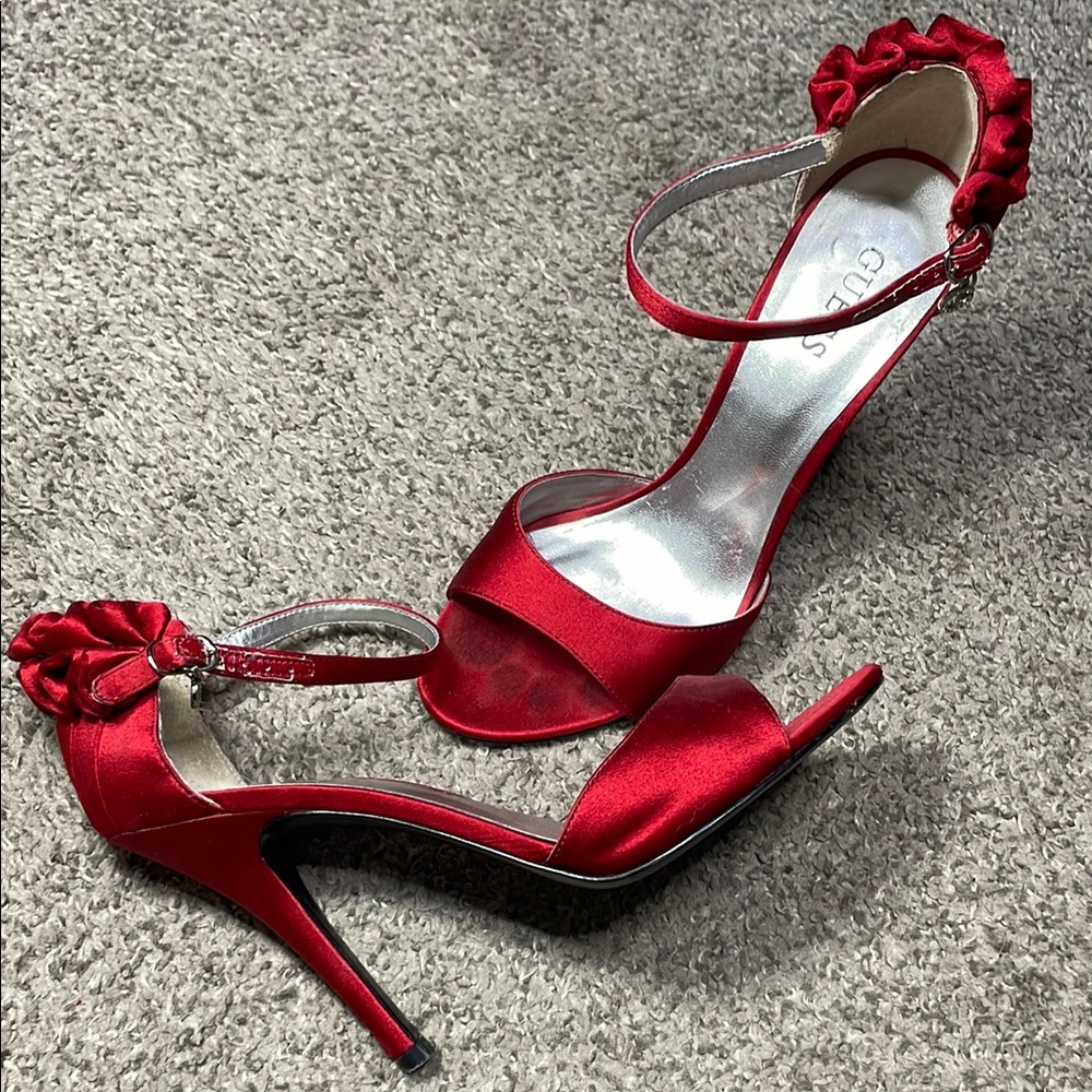 Guess Red Stiletto Heels with Ruffle Detail